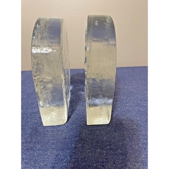 Vintage Blenko Clear Glass Swirling Hearts Bookends by Wayne Husted 699B - Picture 4 of 6